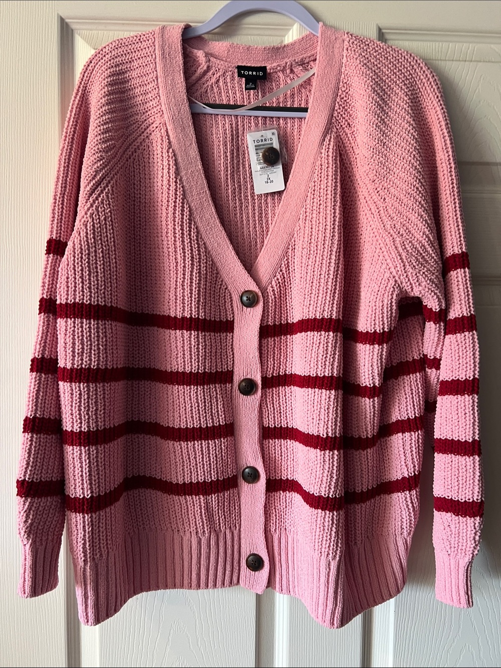 torrid Pink Cardigan with Red stripes